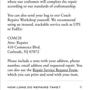 Hi!...the information for coach repair destination